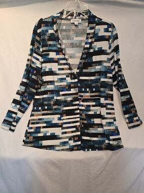 Calvin Klein Geometric Blue, Black & White V-Neck Tunic